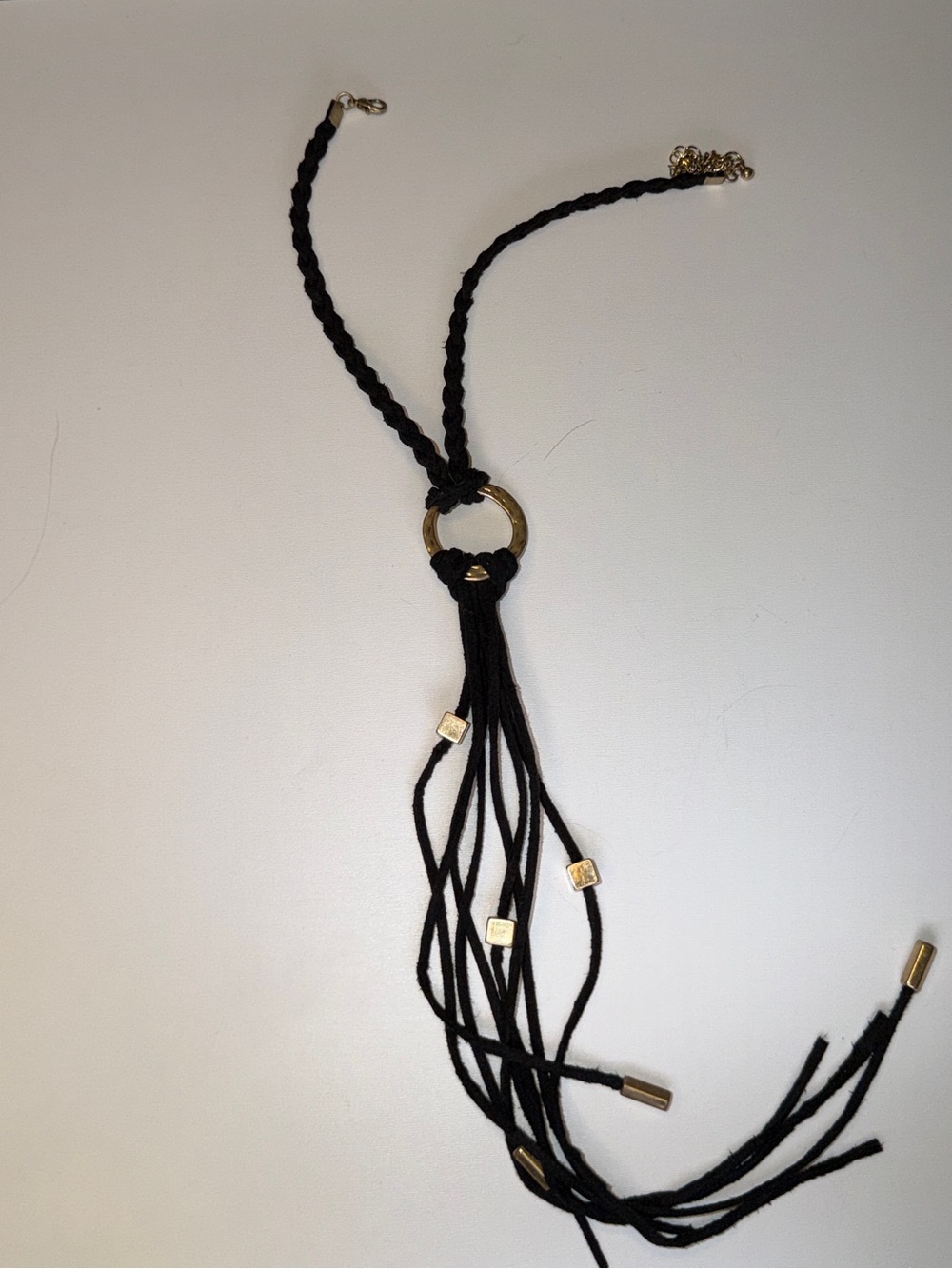 Black Braided Tassel Choker with Gold Accents